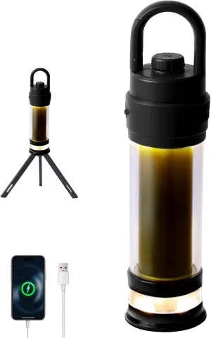 Hanging LED Camping Light with Stand, 4 Modes Dimmable Camp Lamp with Type-C Rechargeable, 4500mAh Power Bank Tent Ambient Lantern for Outdoor Hiking,Glamping,Emergency(Black)
