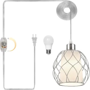 Hanging Lights with Plug in Cord,Hanging Lamps That Plug into Wall Outlet with Dimmable Switch and 15 ft Clear Cord, Swag Lamp for Bedroom Kitchen Island Living Room (Bulb Included)