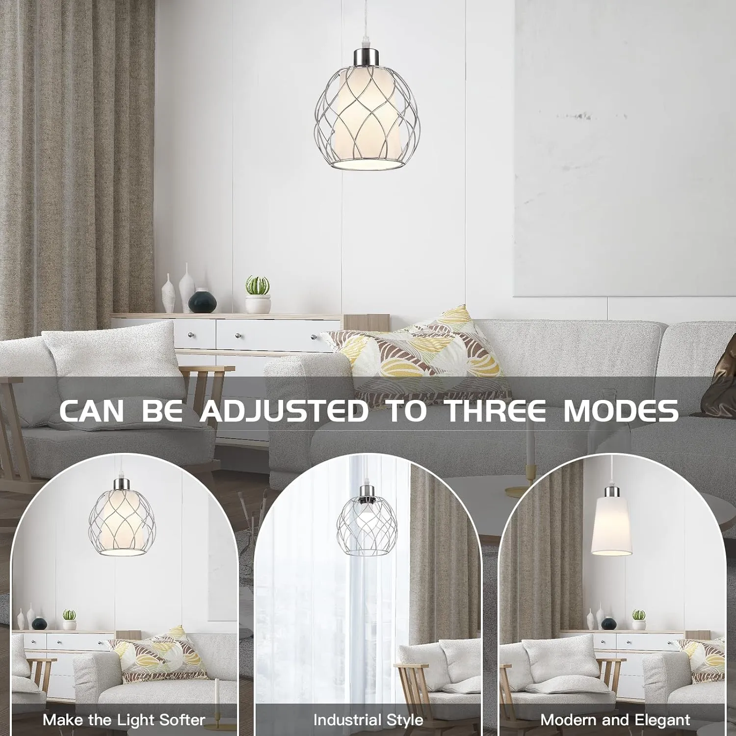 Hanging Lights with Plug in Cord,Hanging Lamps That Plug into Wall Outlet with Dimmable Switch and 15 ft Clear Cord, Swag Lamp for Bedroom Kitchen Island Living Room (Bulb Included)