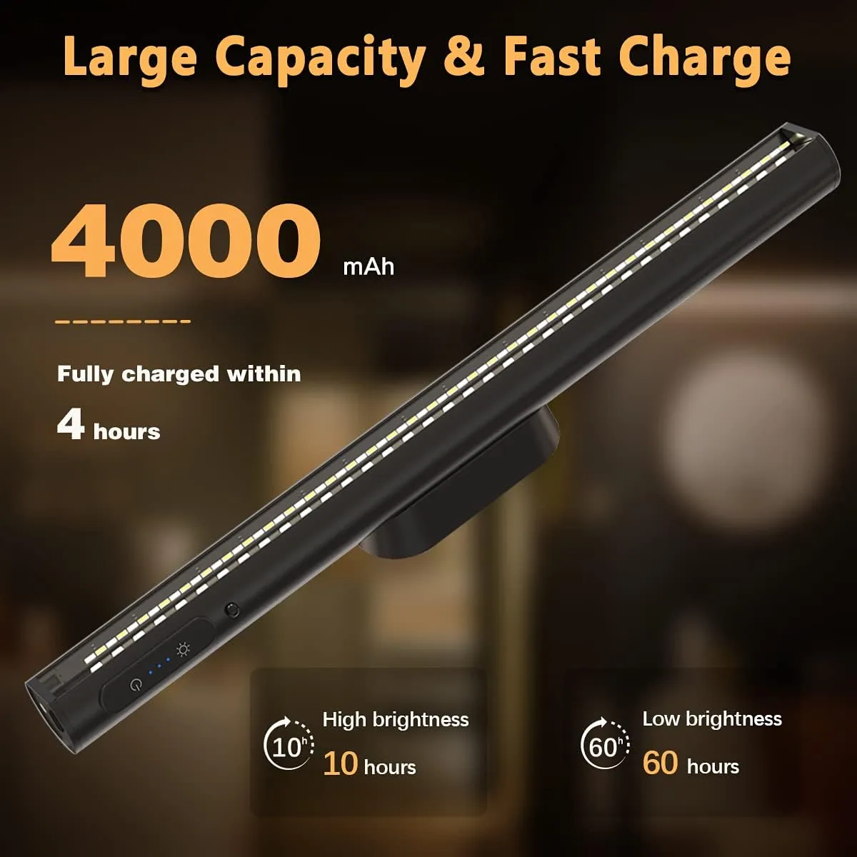 Hapfish Battery Powered Operated Wall Strip Lights, Rechargeable Magnetic LED Light Bar with Remote, Dimmable Desk Lamp, Under Cabinet Lighting Wireless for Mirror Closet Picture Room Kitchen - Black