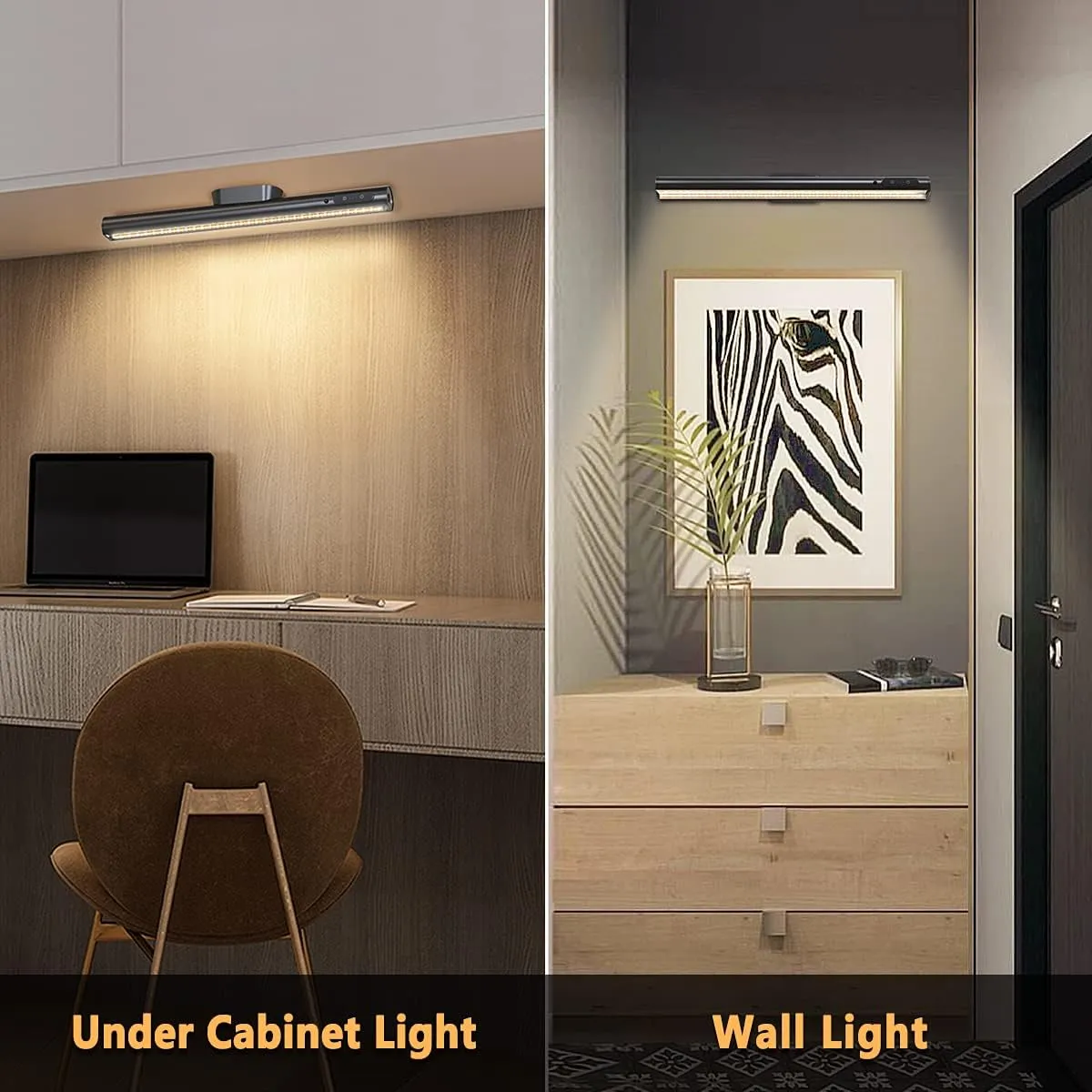 Hapfish Battery Powered Operated Wall Strip Lights, Rechargeable Magnetic LED Light Bar with Remote, Dimmable Desk Lamp, Under Cabinet Lighting Wireless for Mirror Closet Picture Room Kitchen - Black