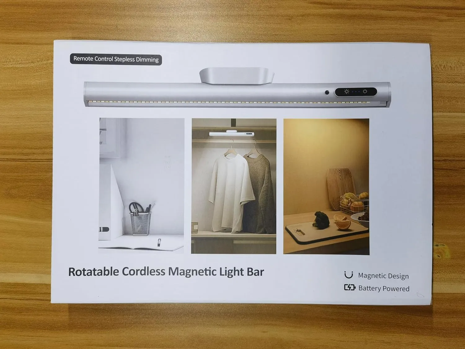 Hapfish Battery Powered Operated Wall Strip Lights, Rechargeable Magnetic LED Light Bar with Remote, Dimmable Desk Lamp, Under Cabinet Lighting Wireless for Mirror Closet Picture Room Kitchen - Black