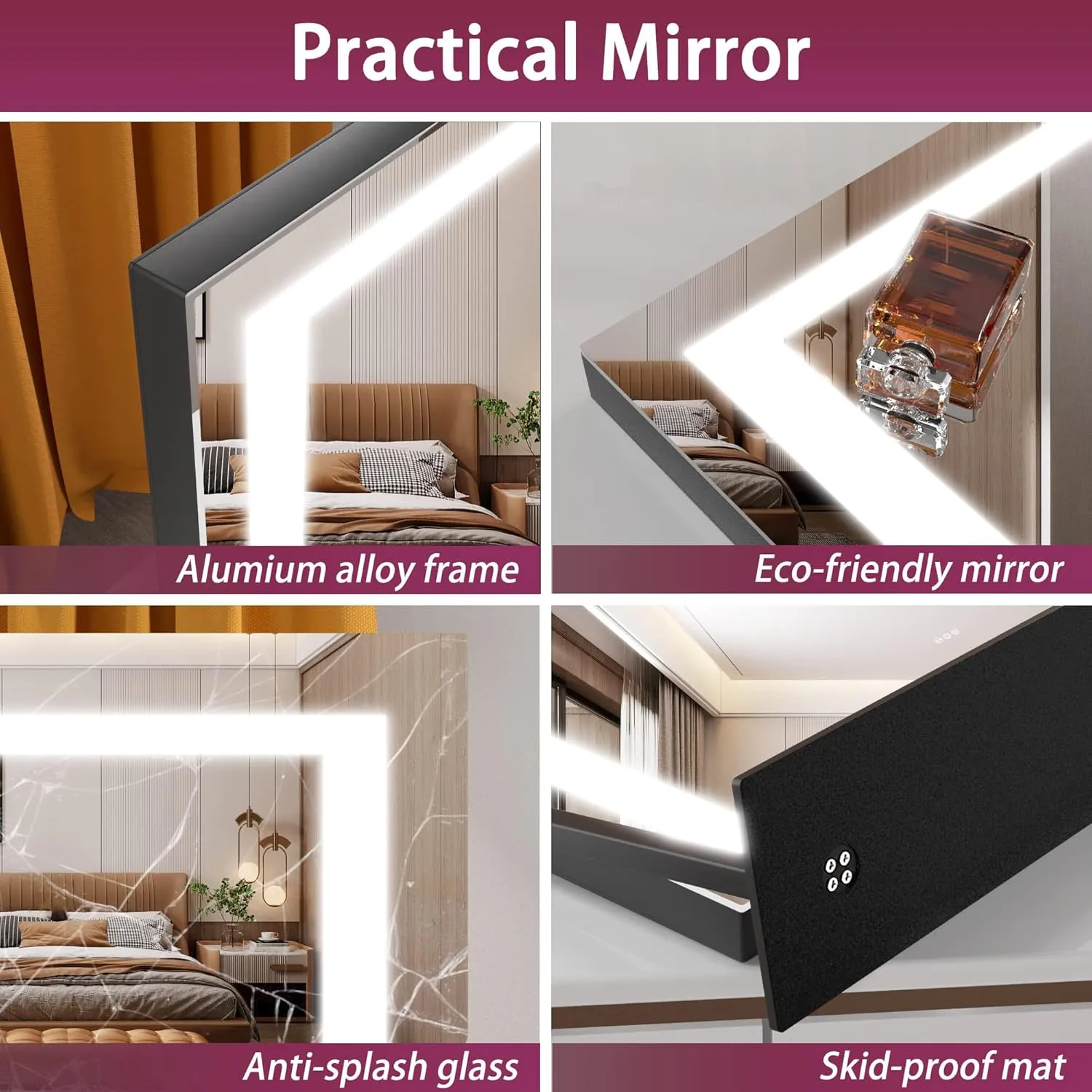 Hasipu Vanity Mirror with Lights, 24.2" x 19.7" LED Makeup Mirror, Light up Mirror with 10X Magnification and USB, Phone Holder, Smart Touch 3 Colors Dimmable, 360° Rotation (Right Angle Black)