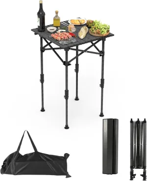 Height Adjustable Camping Table - Portable Folding Table with Carry Bag, Rustproof Carbon Steel Collapsible Outdoor Desk for Picnic, BBQ, Hiking, Beach, 55LBS Max Load，Size S
