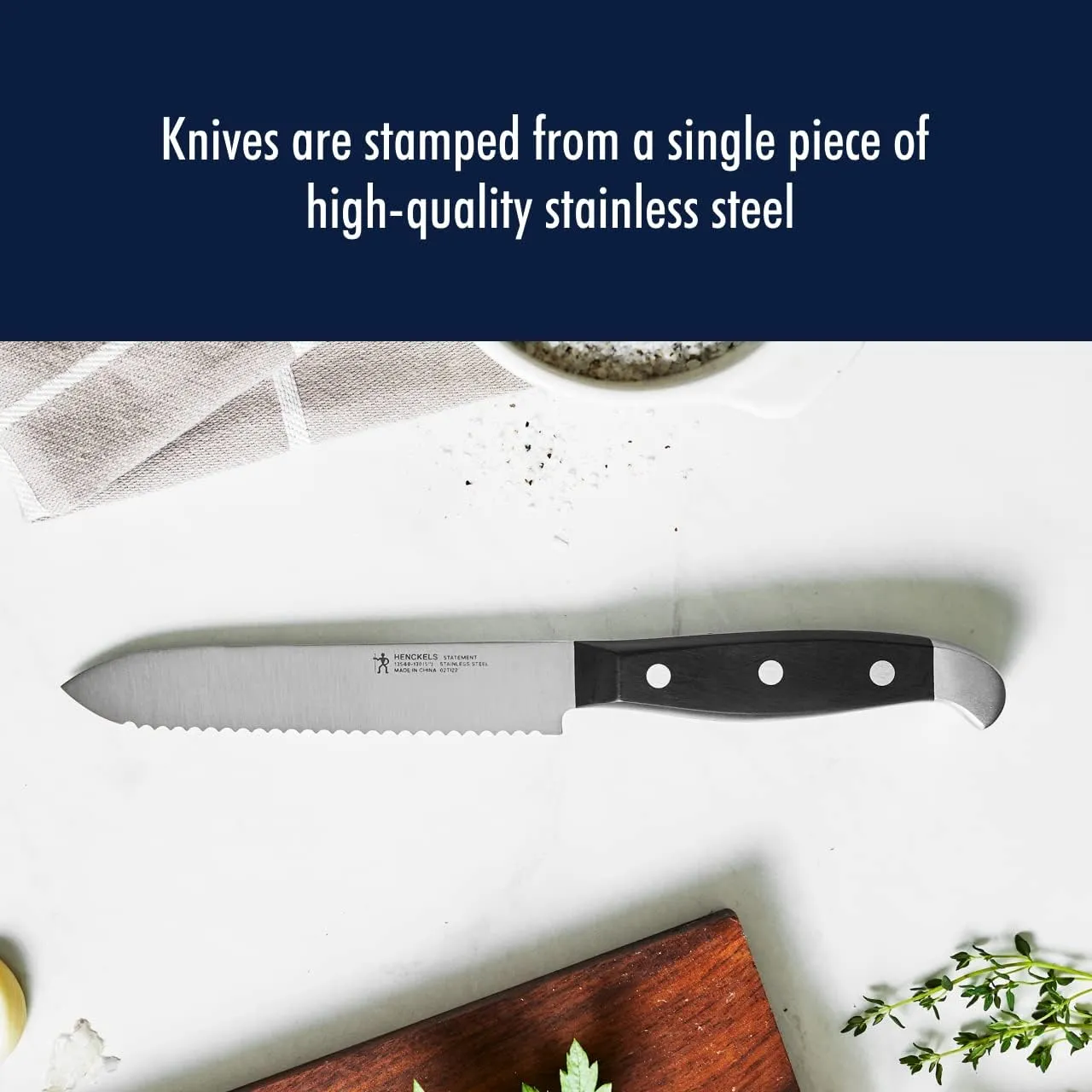 HENCKELS Statement Razor-Sharp 5-inch Serrated Utility Knife, Tomato Knife, German Engineered Informed by 100  Years of Mastery, Black/Stainless Steel