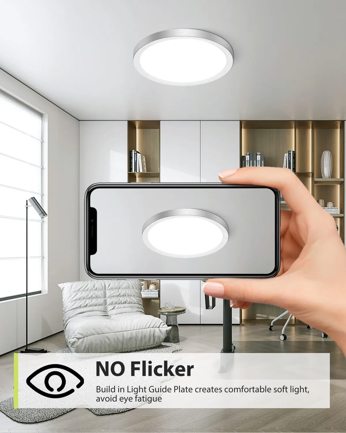 hepside 1PACK Flush Mount LED Ceiling Light Fixture Brushed Nickel, 12Inch 28W, Dimmable 3000K-4500K-6000K 3 Color Selectable Ceiling Lamp 3200LM Low Profile Ceiling Light for Kitchen Bedroom Hallway