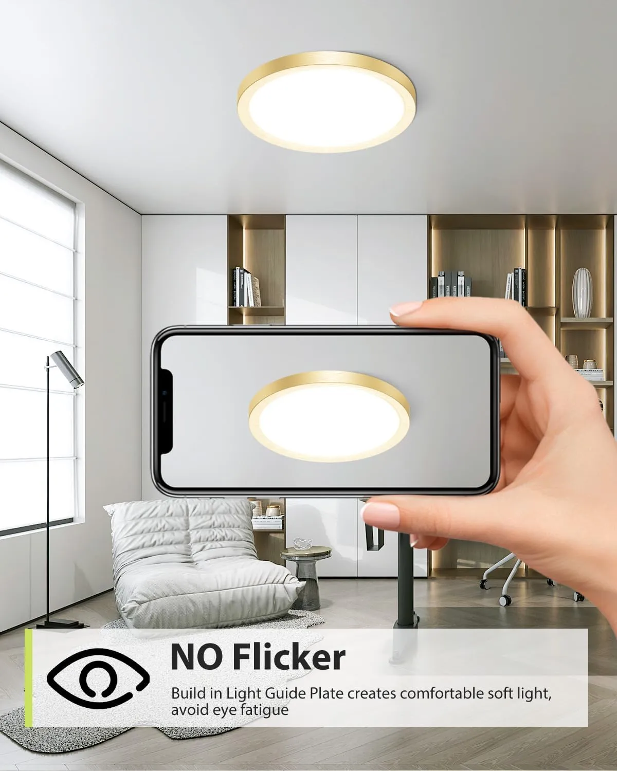 hepside 1PACK Flush Mount LED Ceiling Light Fixture Golden, 12Inch 28W, Dimmable 3000K-4500K-6000K 3 Color Selectable Ceiling Lamp 3200LM Low Profile Ceiling Light for Kitchen Bedroom Hallway