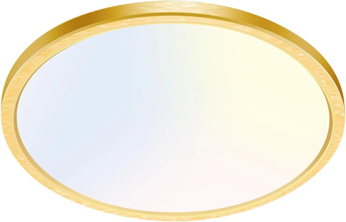 hepside 1PACK Flush Mount LED Ceiling Light Fixture Golden, 12Inch 28W, Dimmable 3000K-4500K-6000K 3 Color Selectable Ceiling Lamp 3200LM Low Profile Ceiling Light for Kitchen Bedroom Hallway