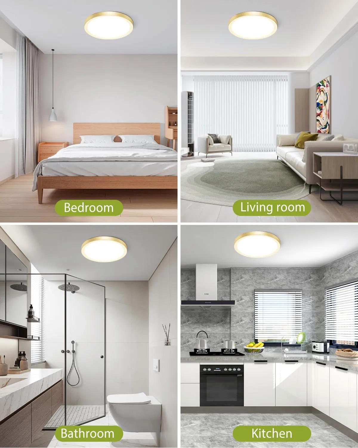 hepside 1PACK Flush Mount LED Ceiling Light Fixture Golden, 12Inch 28W, Dimmable 3000K-4500K-6000K 3 Color Selectable Ceiling Lamp 3200LM Low Profile Ceiling Light for Kitchen Bedroom Hallway
