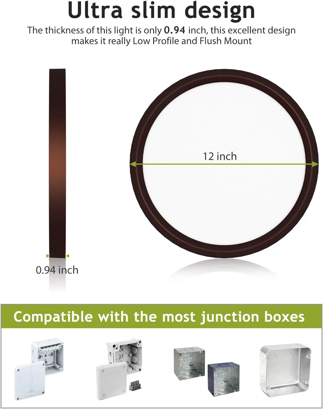 hepside 1PACK Flush Mount LED Ceiling Light Fixture Oil Rubbed Bronze, 12Inch 28W, Dimmable 3000K-4500K-6000K 3 Color Ceiling Lamp 3200LM Low Profile Ceiling Light for Kitchen Bedroom Hallway