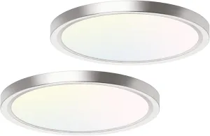 hepside 2PACK Flush Mount LED Ceiling Light Fixture Brushed Nickel, 12Inch 28W, Dimmable 3000K-4500K-6000K 3 Color Selectable Ceiling Lamp 3200LM Low Profile Ceiling Light for Kitchen Bedroom Hallway