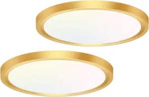 hepside 2PACK Flush Mount LED Ceiling Light Fixture Golden, 12Inch 28W, Dimmable 3000K-4500K-6000K 3 Color Selectable Ceiling Lamp 3200LM Low Profile Ceiling Light for Kitchen Bedroom Hallway