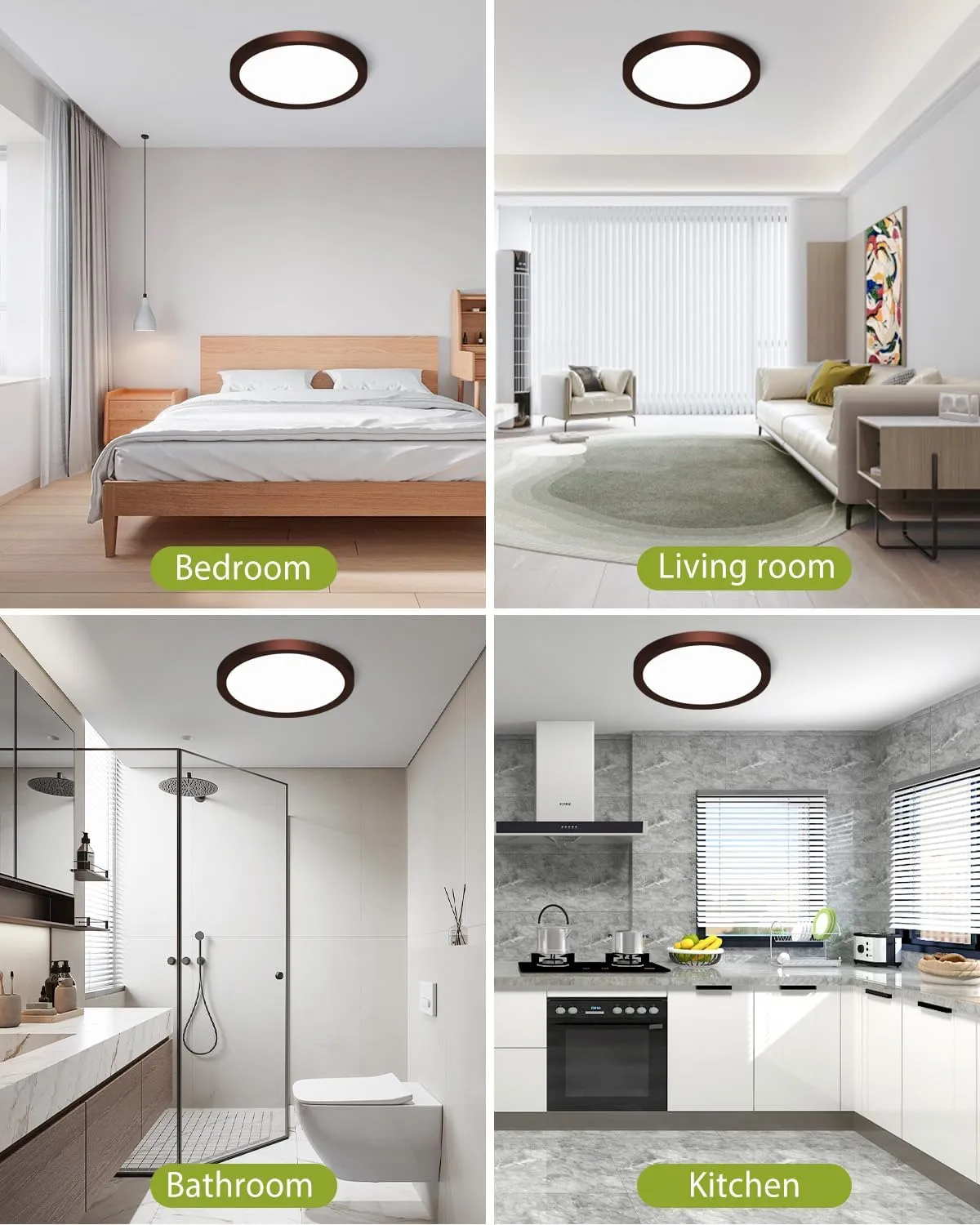 hepside 2PACK Flush Mount LED Ceiling Light Fixture Oil Rubbed Bronze, 12Inch 28W, Dimmable 3000K-4500K-6000K 3 Color Ceiling Lamp 3200LM Low Profile Ceiling Light for Kitchen Bedroom Hallway