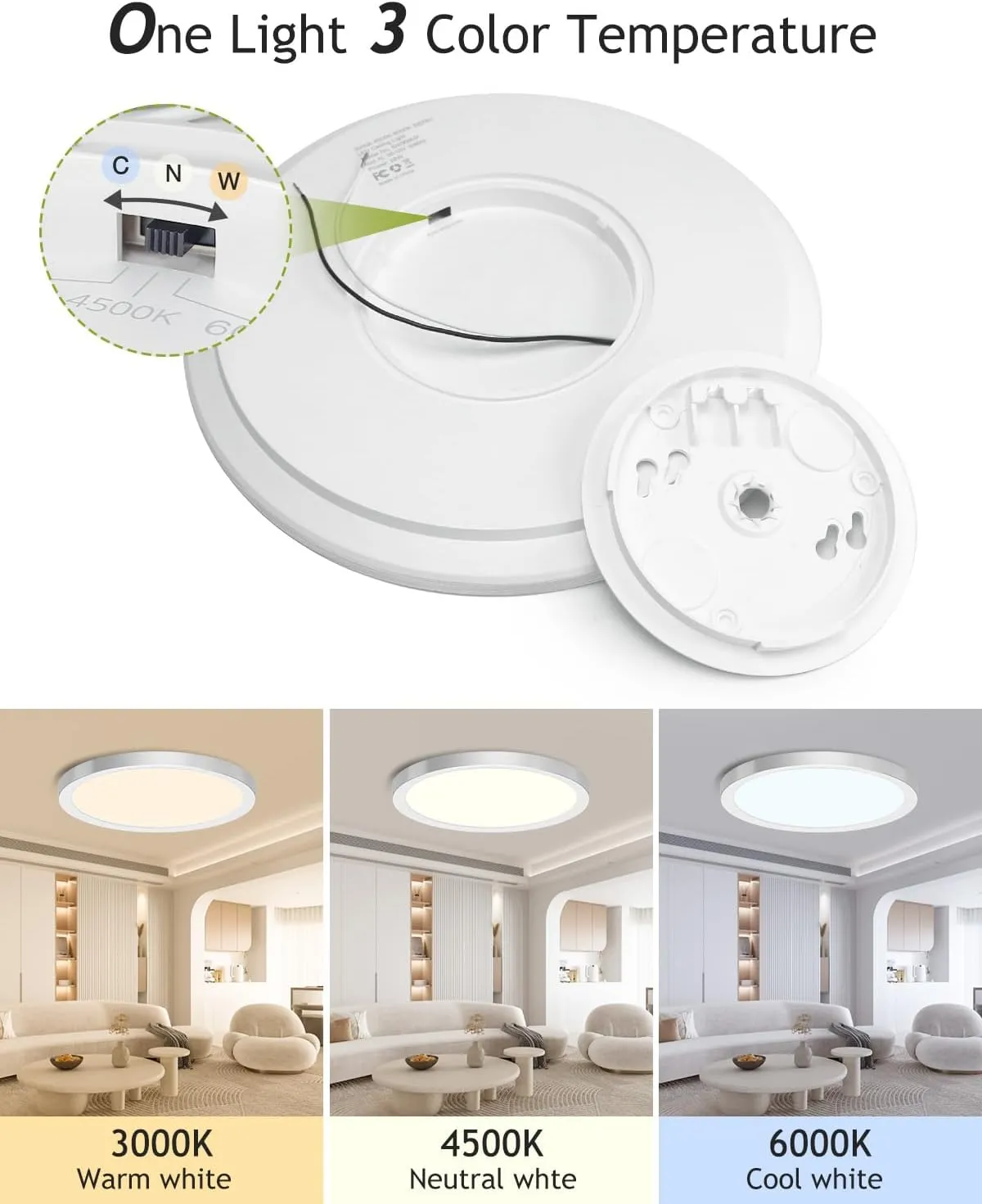 hepside 4PACK Flush Mount LED Ceiling Light Fixture Brushed Nickel, 12Inch 28W, Dimmable 3000K-4500K-6000K 3 Color Selectable Ceiling Lamp 3200LM Low Profile Ceiling Light for Kitchen Bedroom Hallway