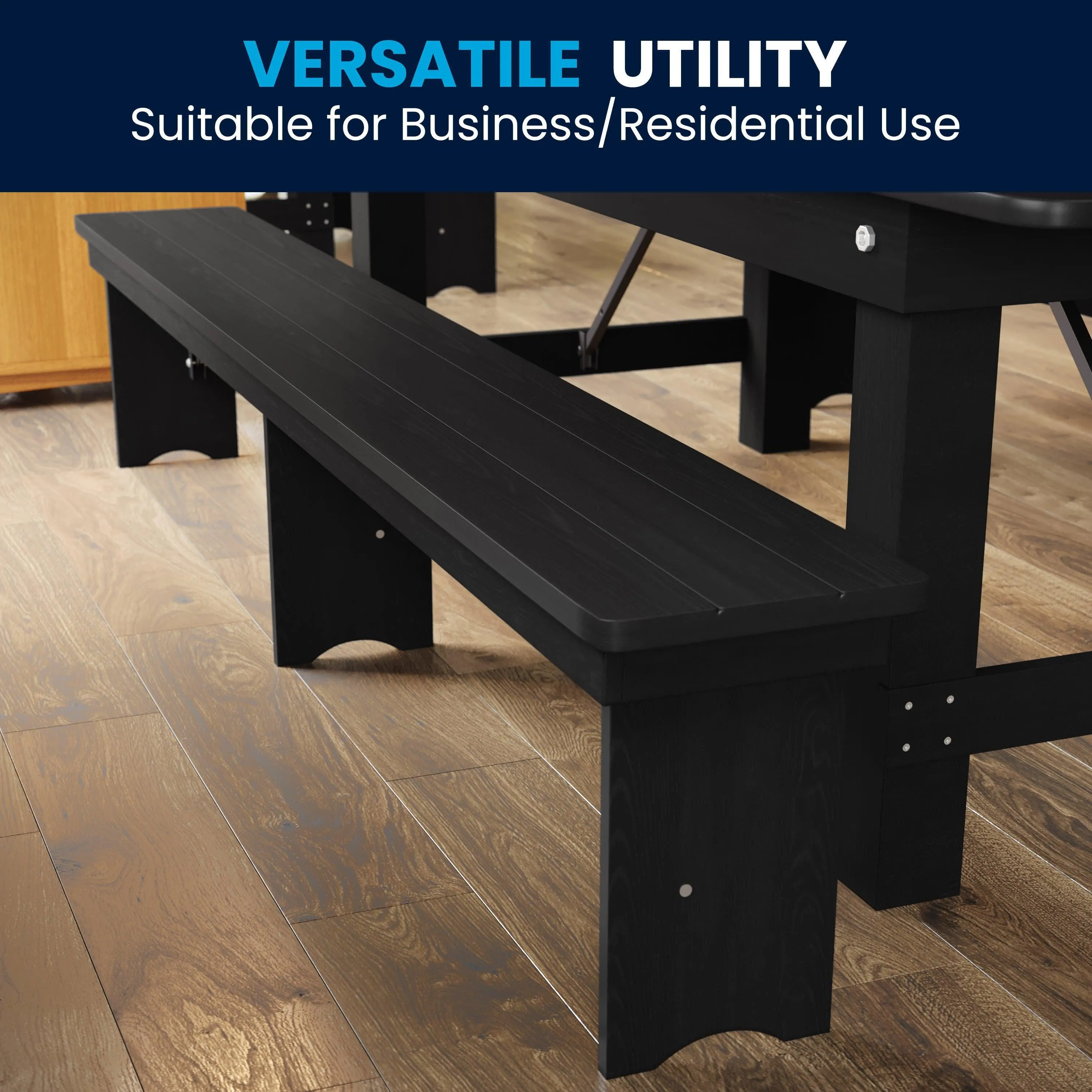 HERCULES Series 8' x 12'' Solid Pine Folding Farm Bench with 3 Legs