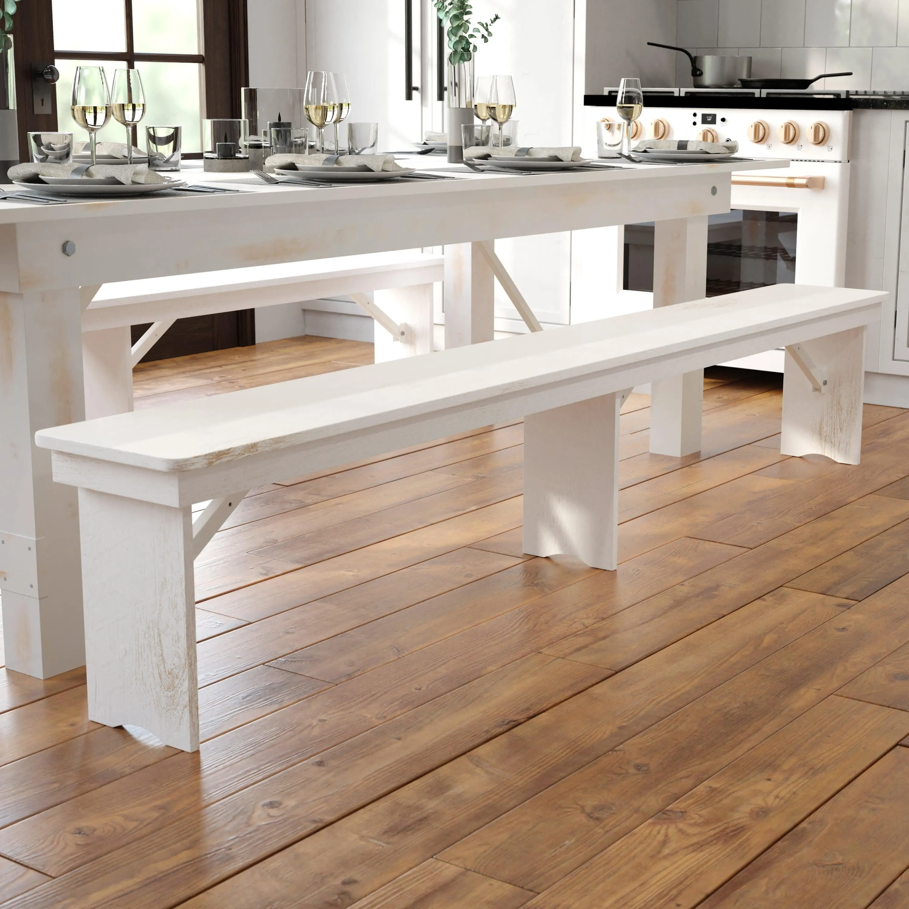 HERCULES Series 8' x 12'' Solid Pine Folding Farm Bench with 3 Legs