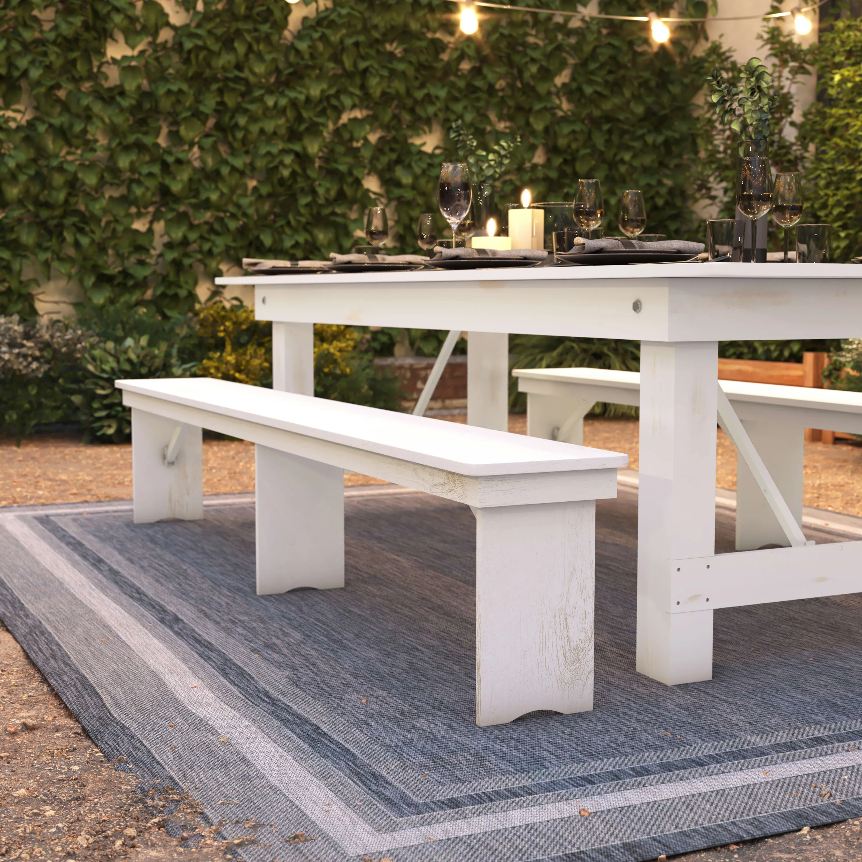 HERCULES Series 8' x 12'' Solid Pine Folding Farm Bench with 3 Legs
