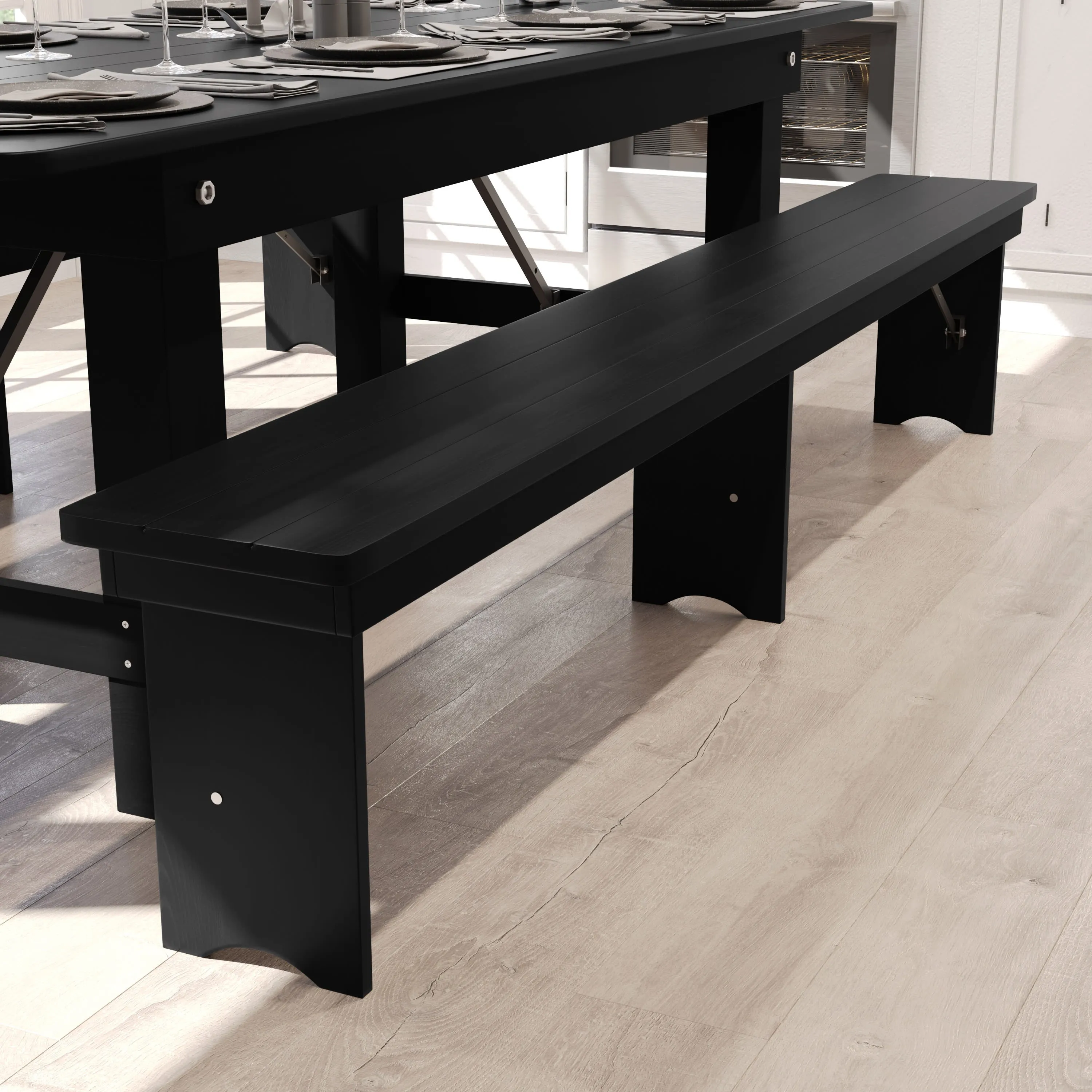 HERCULES Series 8' x 12'' Solid Pine Folding Farm Bench with 3 Legs