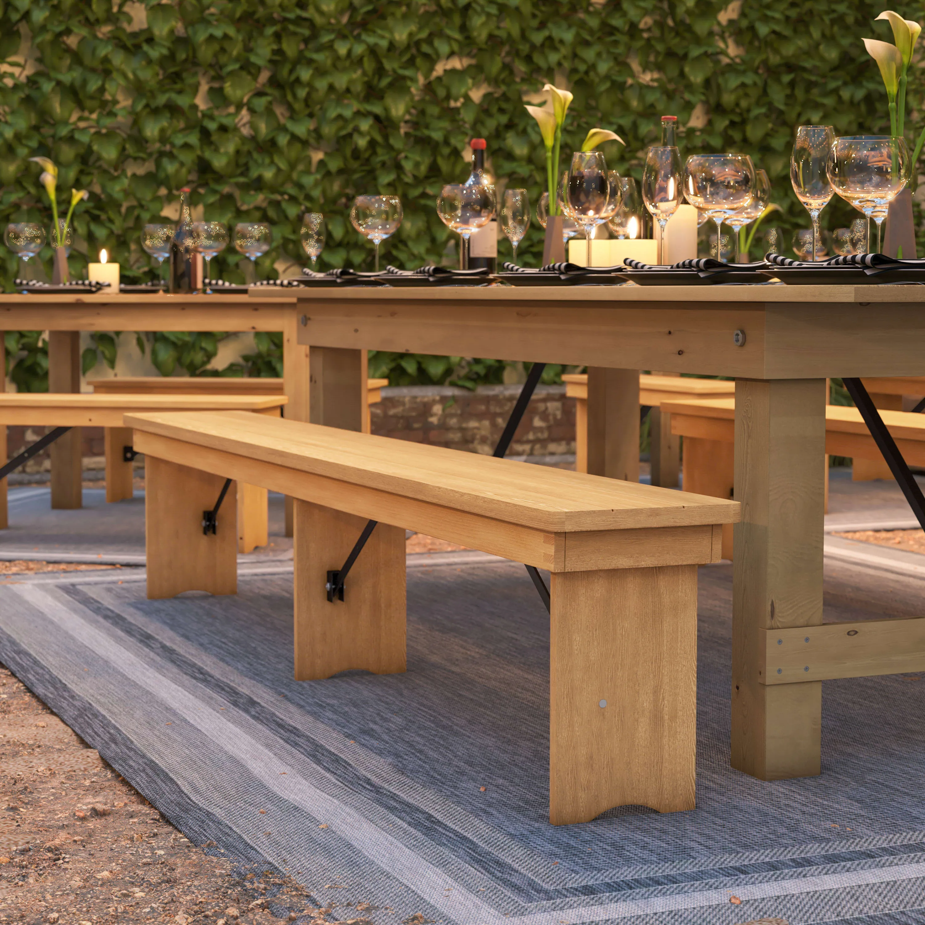 HERCULES Series 8' x 12'' Solid Pine Folding Farm Bench with 3 Legs
