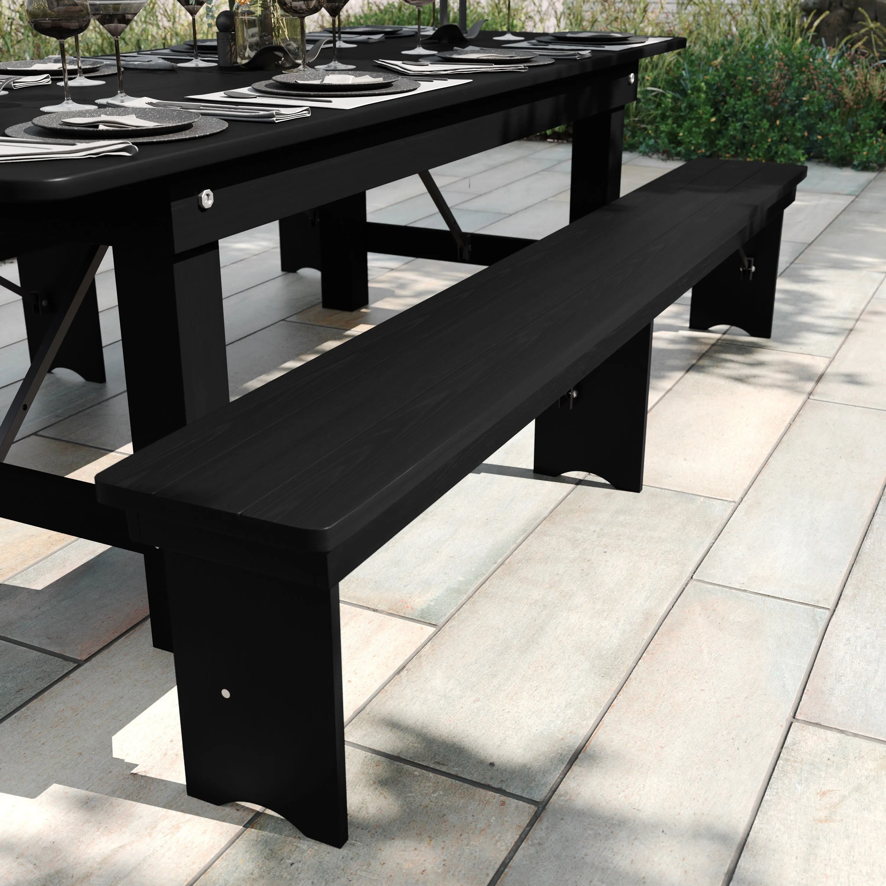 HERCULES Series 8' x 12'' Solid Pine Folding Farm Bench with 3 Legs