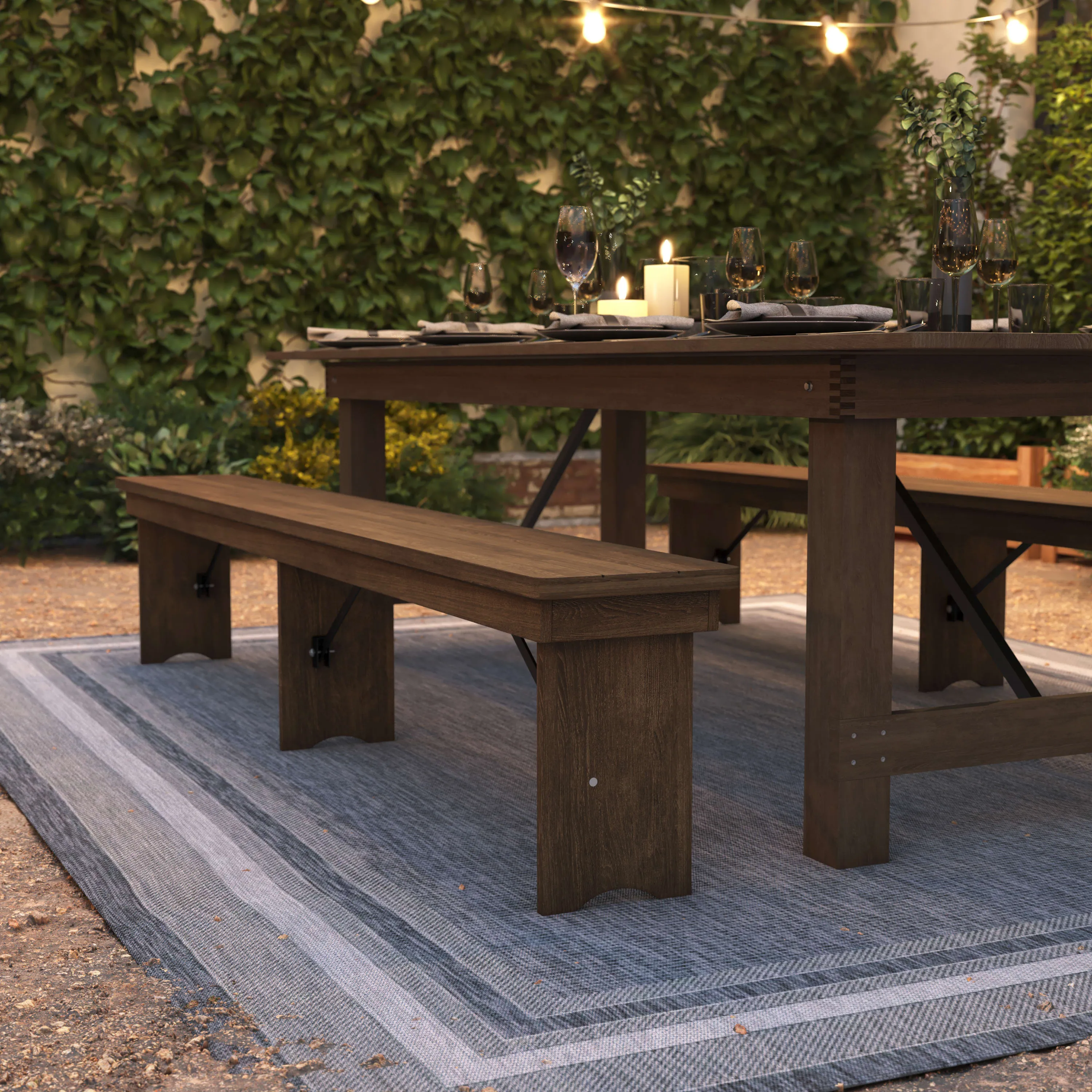 HERCULES Series 8' x 12'' Solid Pine Folding Farm Bench with 3 Legs