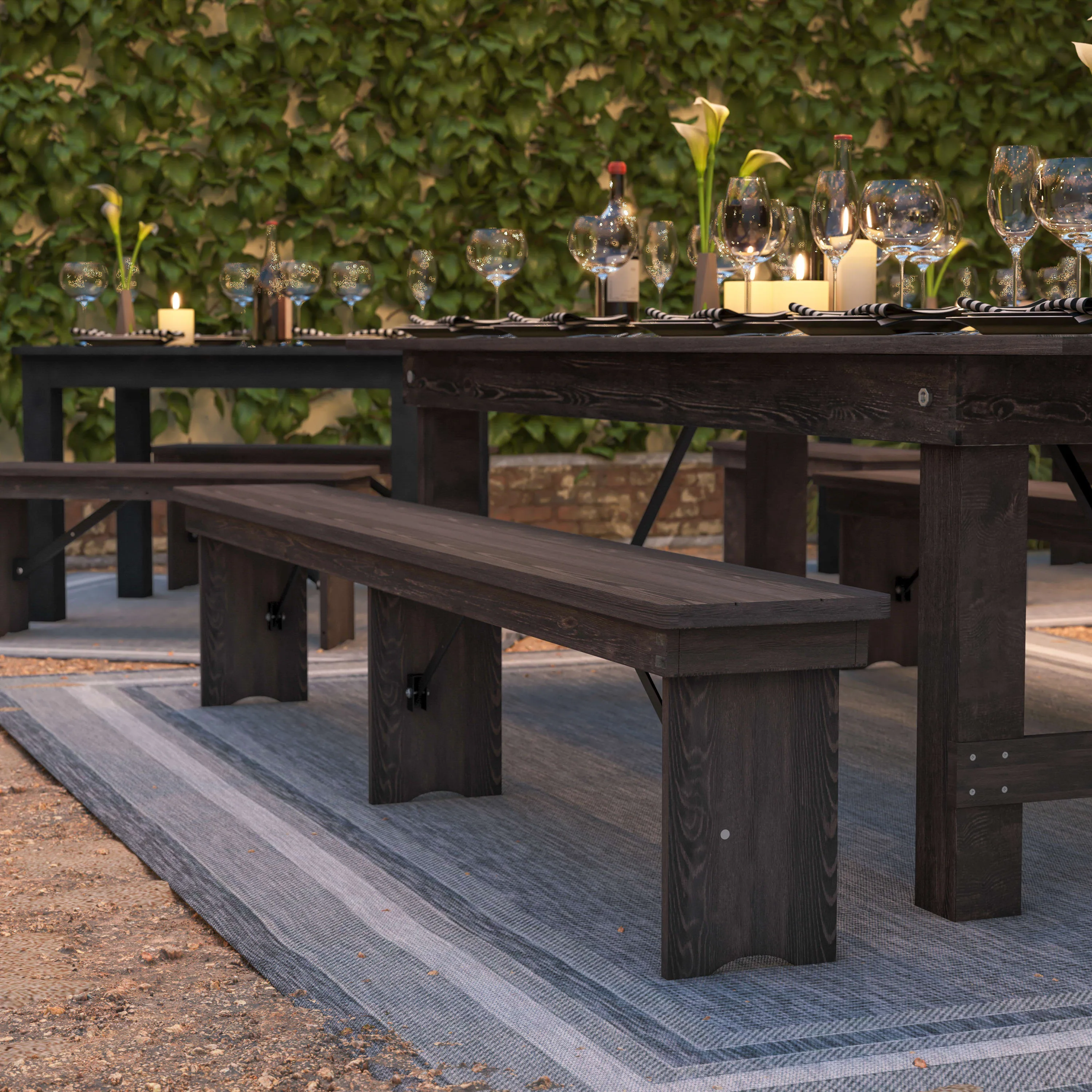 HERCULES Series 8' x 12'' Solid Pine Folding Farm Bench with 3 Legs
