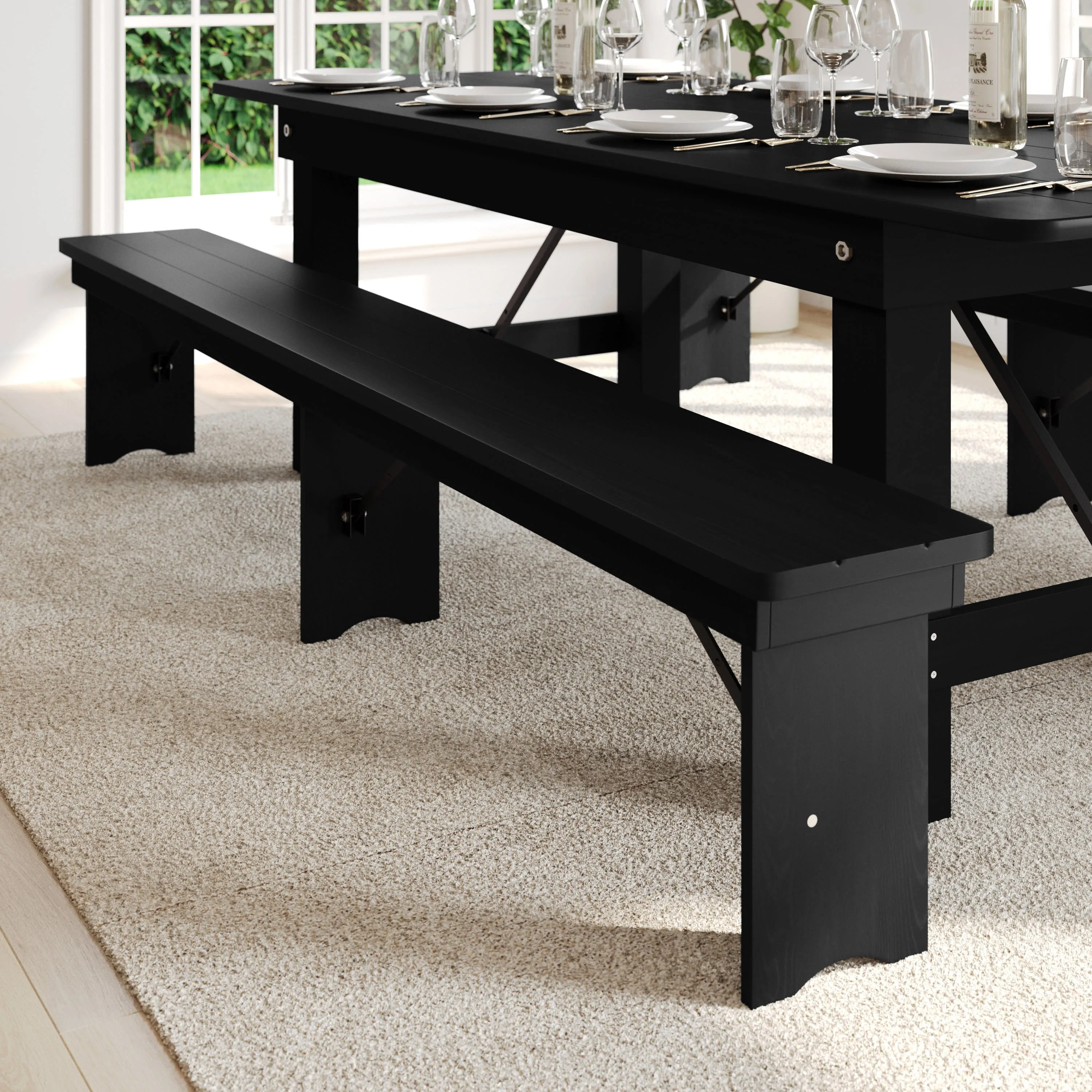 HERCULES Series 8' x 12'' Solid Pine Folding Farm Bench with 3 Legs