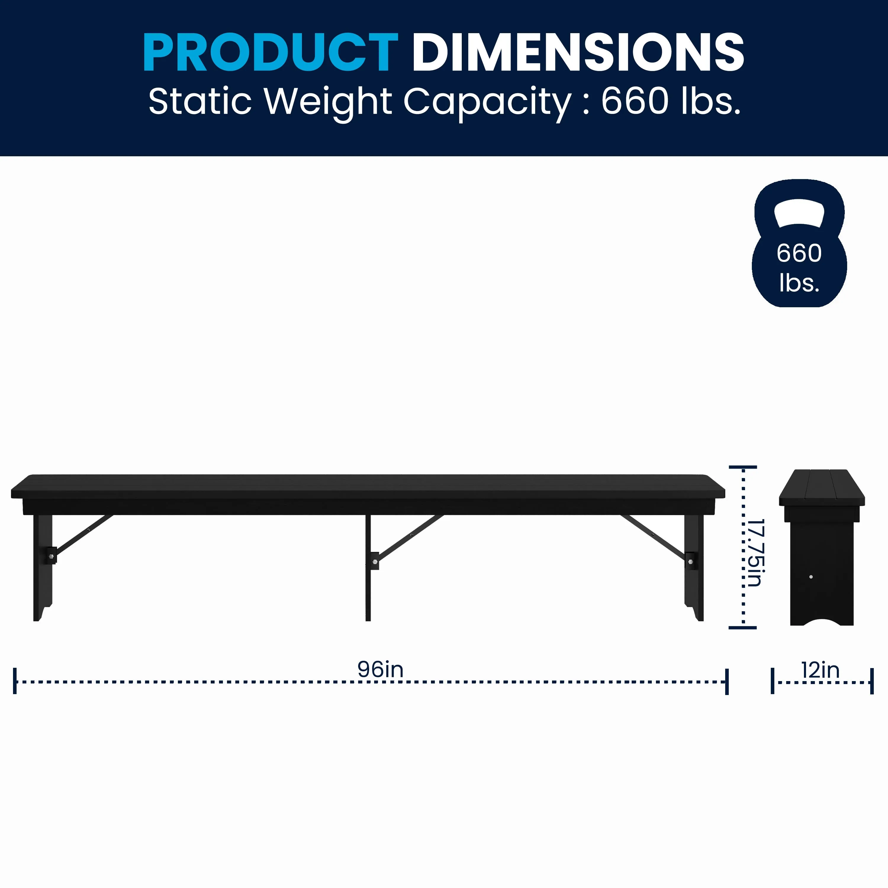 HERCULES Series 8' x 12'' Solid Pine Folding Farm Bench with 3 Legs