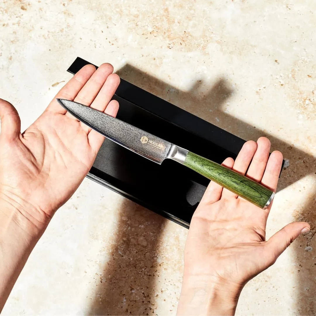 HexClad Utility Knife, 5-Inch Japanese Damascus Stainless Steel Blade, Pakkawood Handle