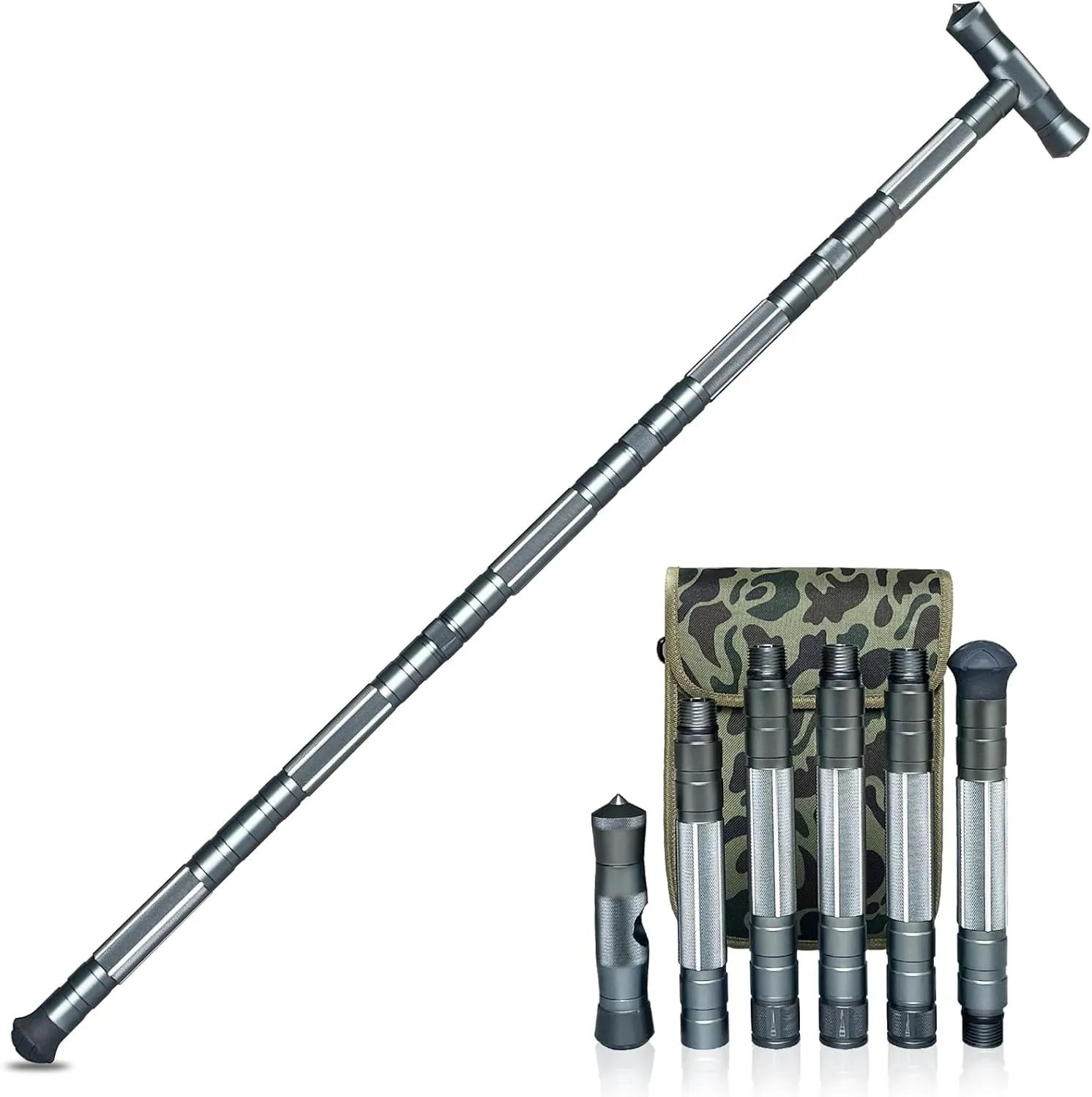 Hiking Tactical Stick Walking Staff,Portable Walking Sticks Trekking Poles Outdoor Multitool Camping Gear for Men Women (Gray)