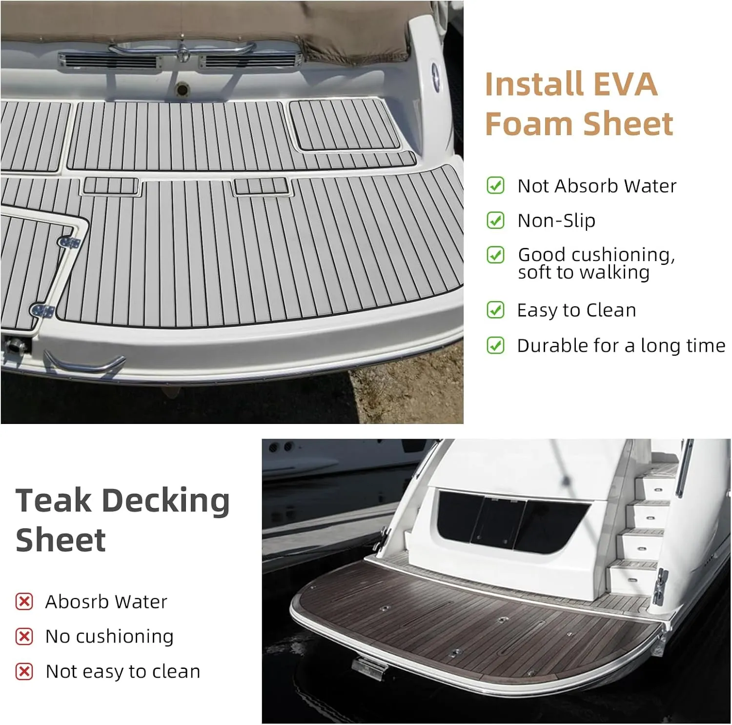 Hjdeck Boat Flooring EVA Foam Decking Sheet Self-Adhesive Boat Decking Foam Boat Flooring Non-Slip Marine Flooring for Boat Yacht Motorboat Kayak RV Swimming 94.5"x45.2"/35.4"/23.6"/16.1"
