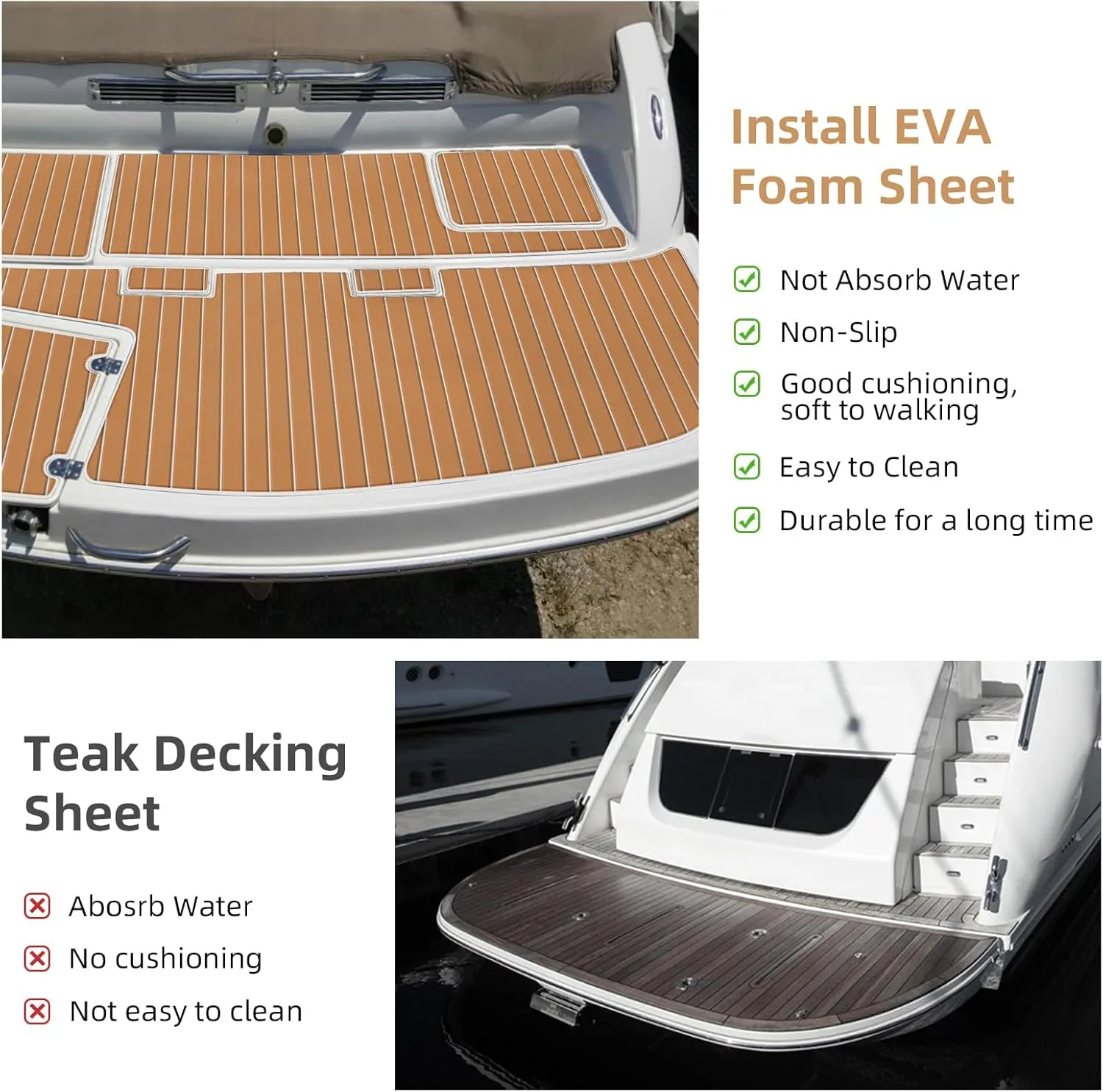 Hjdeck Boat Flooring EVA Foam Decking Sheet Self-Adhesive Boat Decking Foam Boat Flooring Non-Slip Marine Flooring for Boat Yacht Motorboat Kayak RV Swimming 94.5"x45.2"/35.4"/23.6"/16.1"