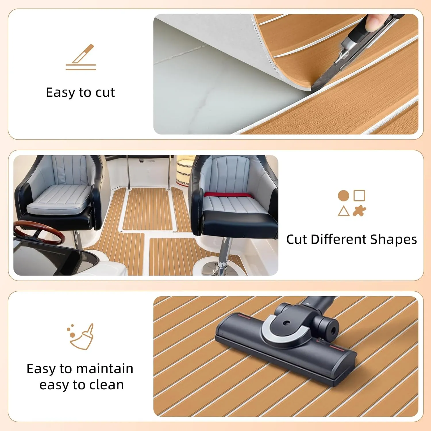 Hjdeck Boat Flooring EVA Foam Decking Sheet Self-Adhesive Boat Decking Foam Boat Flooring Non-Slip Marine Flooring for Boat Yacht Motorboat Kayak RV Swimming 94.5"x45.2"/35.4"/23.6"/16.1"