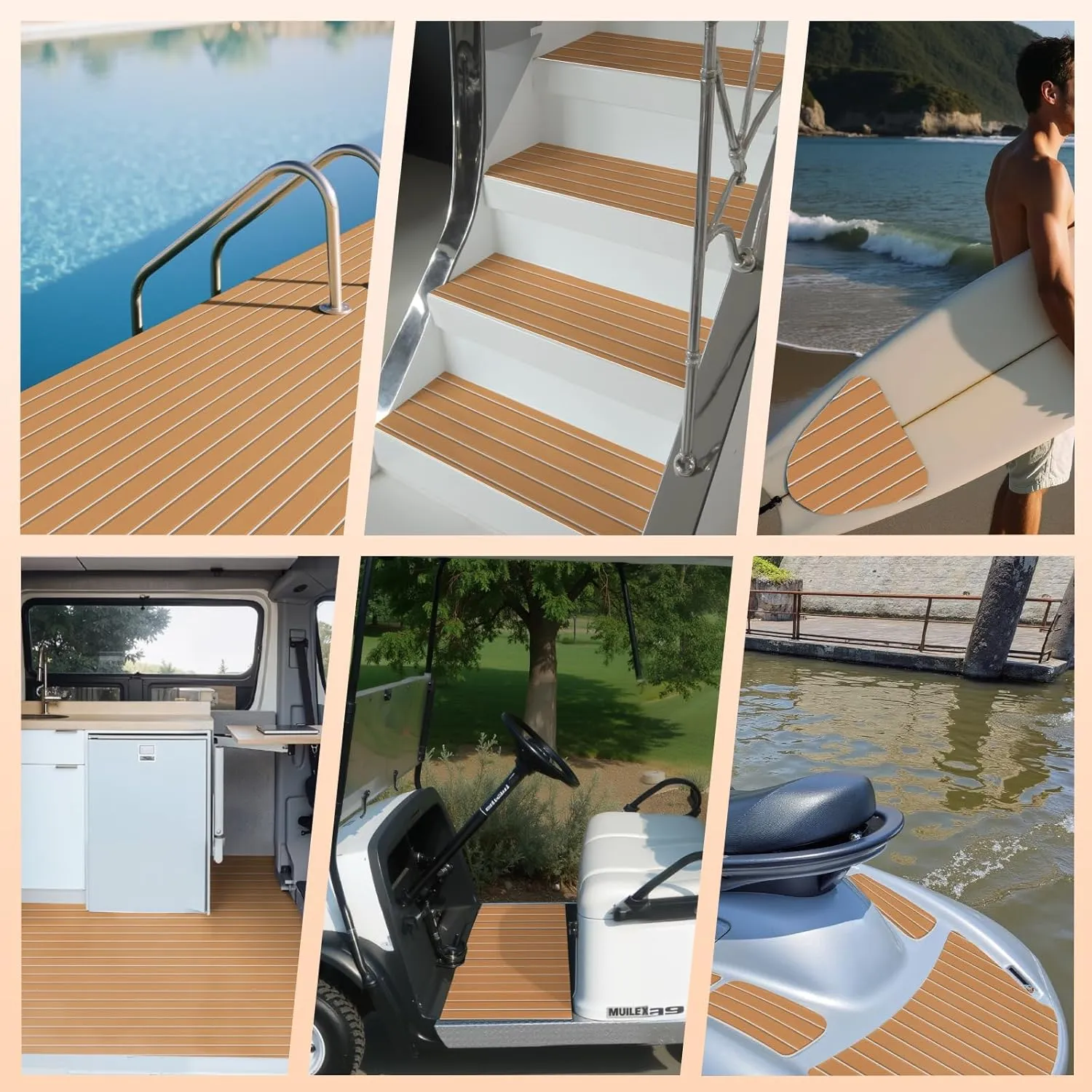 Hjdeck Boat Flooring EVA Foam Decking Sheet Self-Adhesive Boat Decking Foam Boat Flooring Non-Slip Marine Flooring for Boat Yacht Motorboat Kayak RV Swimming 94.5"x45.2"/35.4"/23.6"/16.1"