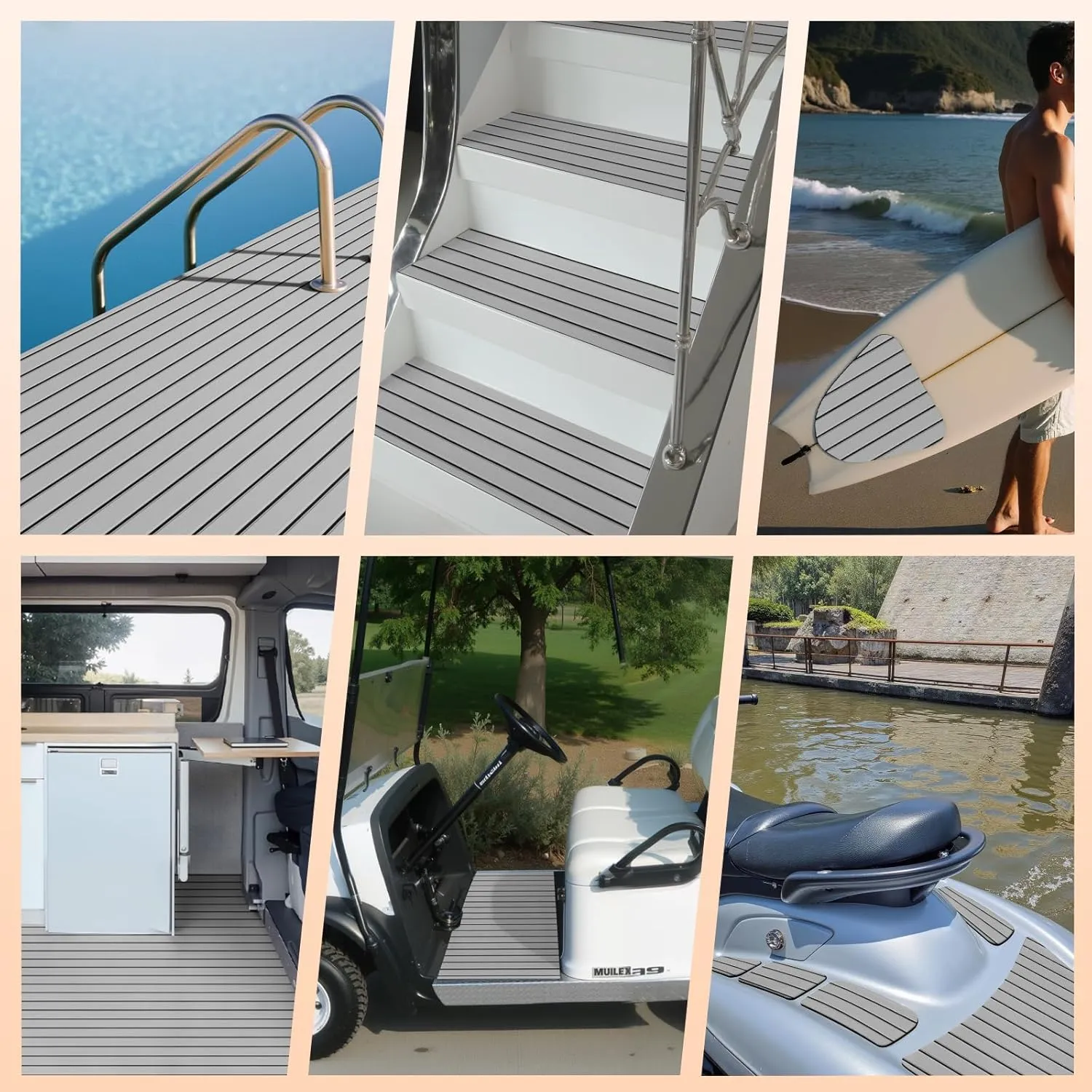 Hjdeck Boat Flooring EVA Foam Decking Sheet Self-Adhesive Boat Decking Foam Boat Flooring Non-Slip Marine Flooring for Boat Yacht Motorboat Kayak RV Swimming 94.5"x45.2"/35.4"/23.6"/16.1"
