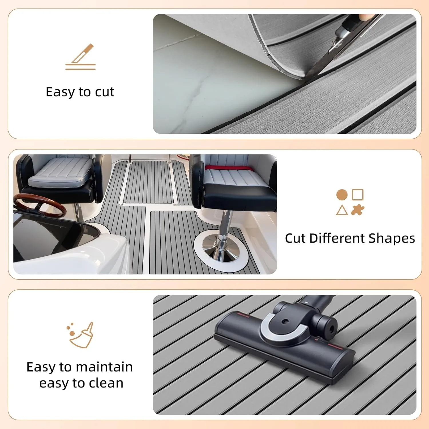 Hjdeck Boat Flooring EVA Foam Decking Sheet Self-Adhesive Boat Decking Foam Boat Flooring Non-Slip Marine Flooring for Boat Yacht Motorboat Kayak RV Swimming 94.5"x45.2"/35.4"/23.6"/16.1"