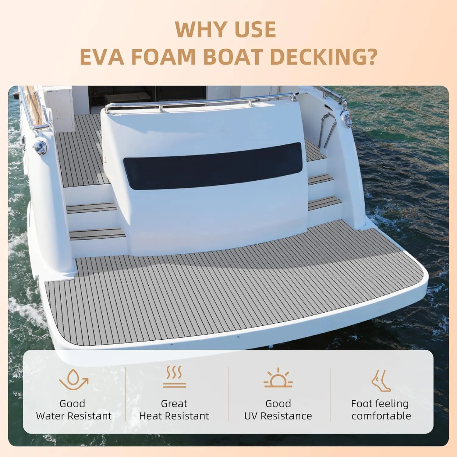 Hjdeck Boat Flooring EVA Foam Decking Sheet Self-Adhesive Boat Decking Foam Boat Flooring Non-Slip Marine Flooring for Boat Yacht Motorboat Kayak RV Swimming 94.5"x45.2"/35.4"/23.6"/16.1"