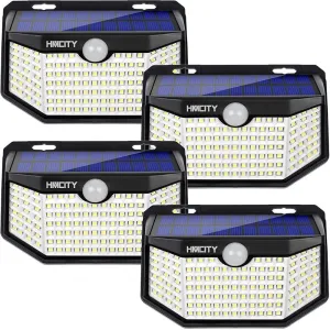 HMCITY Solar Lights Outdoor 120 LED with Reflector and 3 Lighting Modes,Solar Motion Sensor Wall Lights, IP65 Waterproof Solar Powered Wall Lights for Garden Patio Yard Deck Pendant Lights(4Pack)