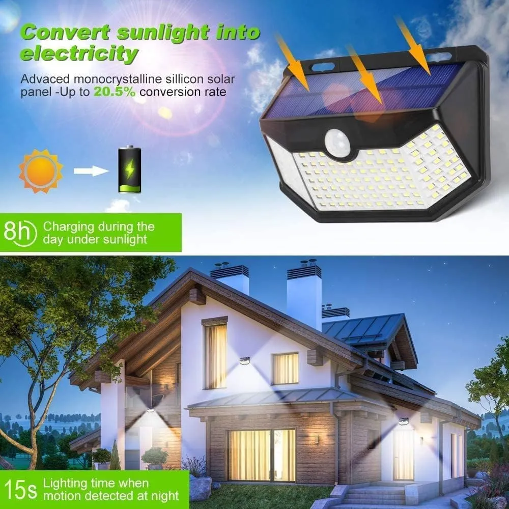 HMCITY Solar Lights Outdoor 120 LED with Reflector and 3 Lighting Modes,Solar Motion Sensor Wall Lights, IP65 Waterproof Solar Powered Wall Lights for Garden Patio Yard Deck Pendant Lights(4Pack)