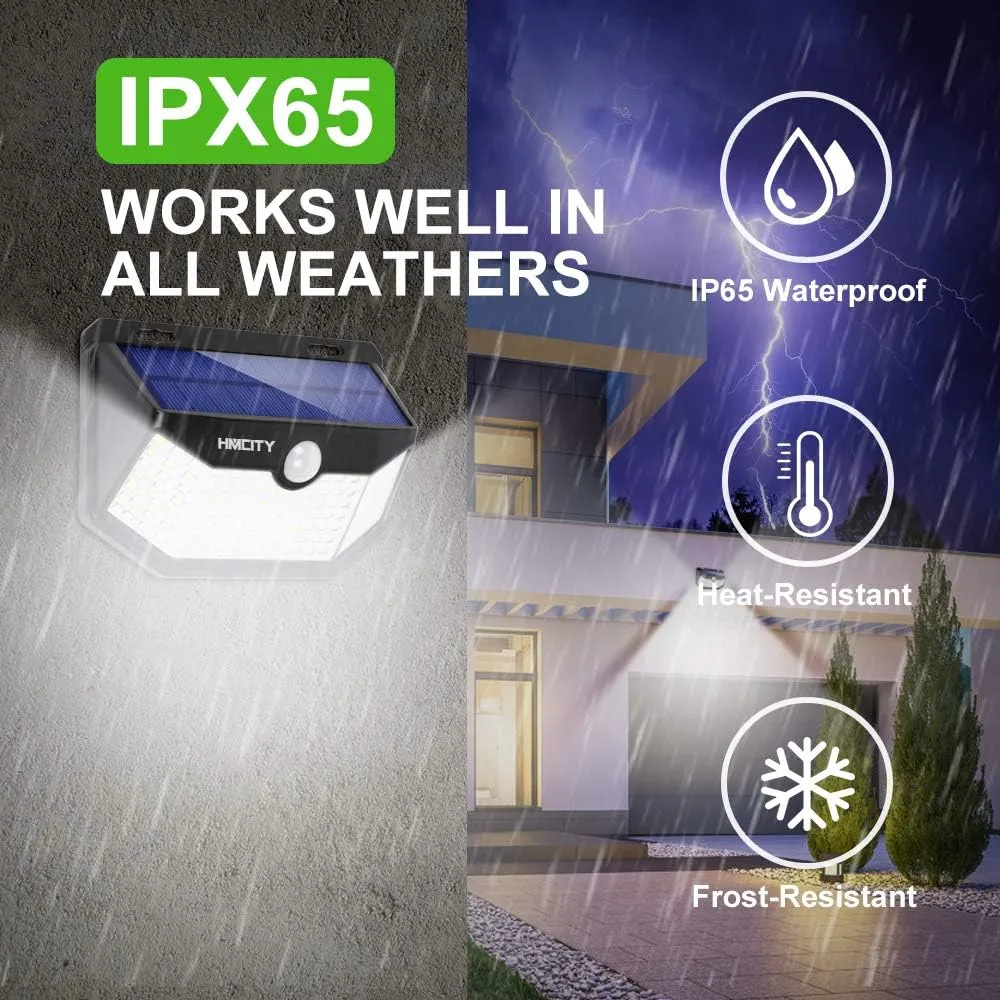 HMCITY Solar Lights Outdoor 120 LED with Reflector and 3 Lighting Modes,Solar Motion Sensor Wall Lights, IP65 Waterproof Solar Powered Wall Lights for Garden Patio Yard Deck Pendant Lights(4Pack)