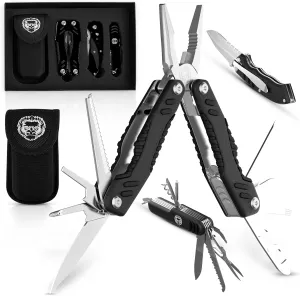 Holtzman's Gorilla Survival 3 Piece Pocket Multitool Utility Knife Gift Set (Black)