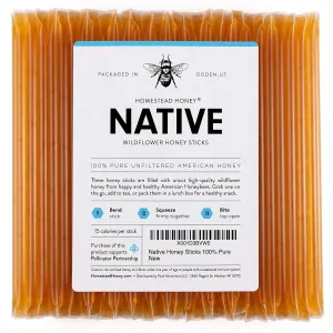 Homestead Honey Native Sticks 100 Count - Pure Wildflower - Individual Packets - Unfiltered Snack for Kids, Hiking, and Tea - Natural, No Additives - 8.25x6x1.25 inches