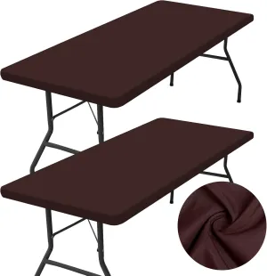 homing 2 Pack Rectangle Table Cloth, Elastic Fitted Fabric Tablecloth Fits for 8 Foot Folding Tables, Washable Table Cover for Picnic, Camping, Indoor & Outdoor (Coffee, 30" x 96")