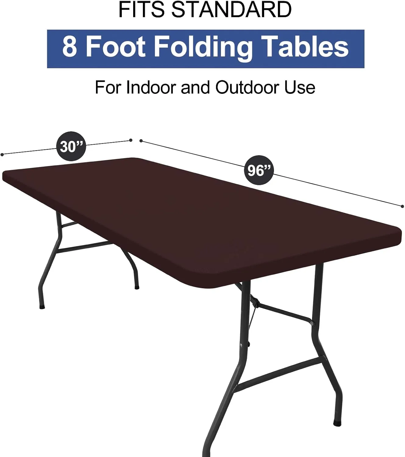 homing 2 Pack Rectangle Table Cloth, Elastic Fitted Fabric Tablecloth Fits for 8 Foot Folding Tables, Washable Table Cover for Picnic, Camping, Indoor & Outdoor (Coffee, 30" x 96")