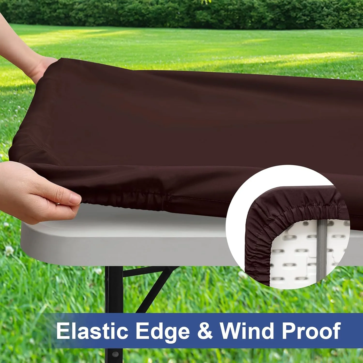 homing 2 Pack Rectangle Table Cloth, Elastic Fitted Fabric Tablecloth Fits for 8 Foot Folding Tables, Washable Table Cover for Picnic, Camping, Indoor & Outdoor (Coffee, 30" x 96")