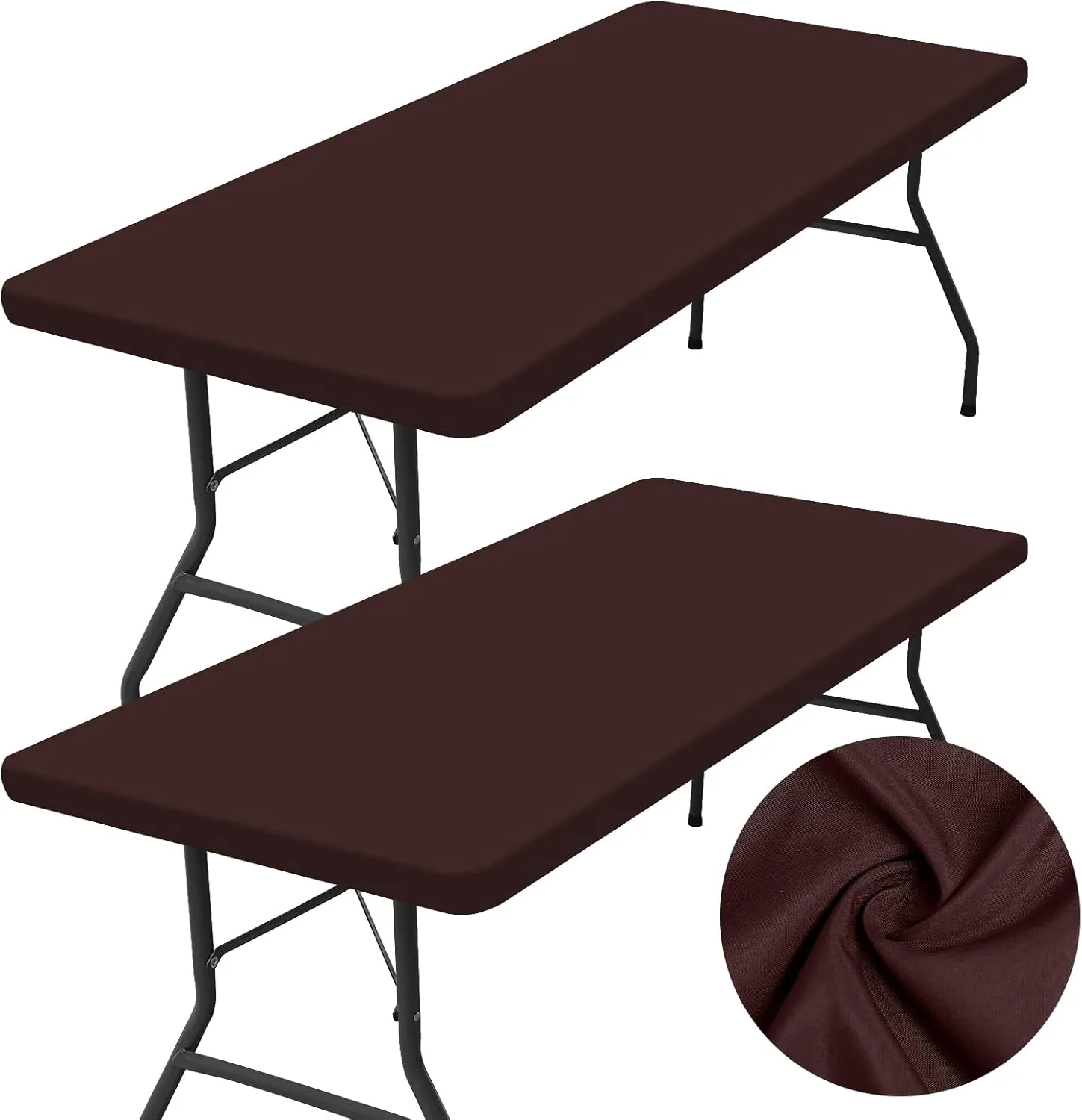 homing 2 Pack Rectangle Table Cloth, Elastic Fitted Fabric Tablecloth Fits for 8 Foot Folding Tables, Washable Table Cover for Picnic, Camping, Indoor & Outdoor (Coffee, 30" x 96")