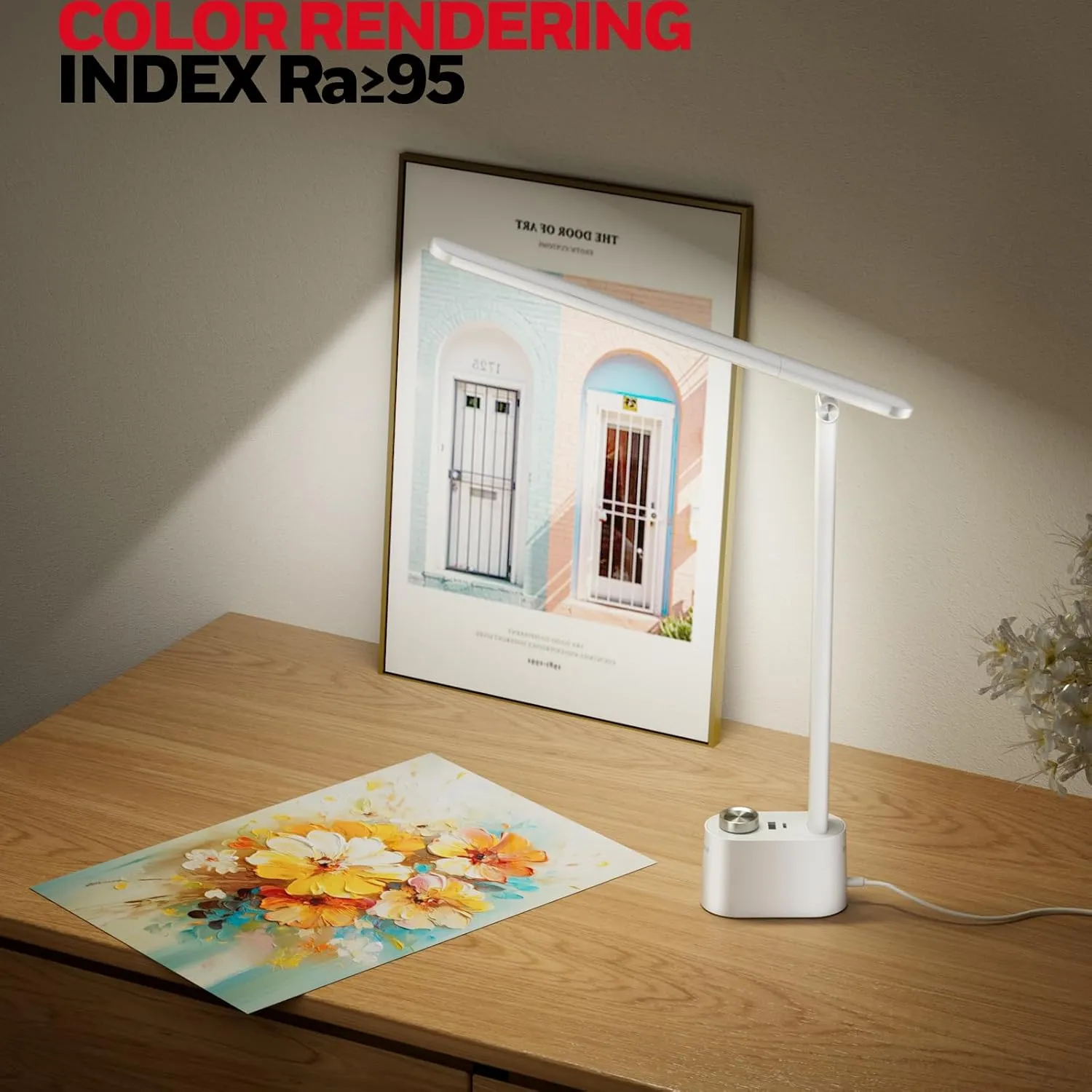 Honeywell Upgraded LED Desk Lamp - H01 Pro Sunturalux™ Foldable Desk Light with USB A C Charging Port, 3 Color Modes Dimmable Table Lamp for Home Office Reading(White)