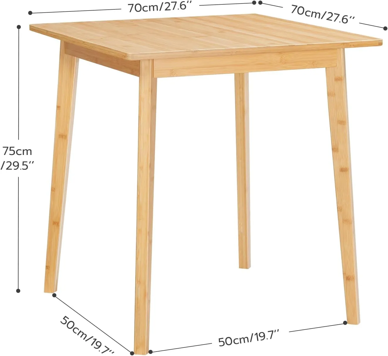 HOOBRO Bamboo Dining Table, Square Dining Table for 2, 27.6" Kitchen Table for Small Space, Writing Table, Easy to Assemble, for Dining Room, Living Room, Office, Kitchen, Apartment, Natural YL70CZ01