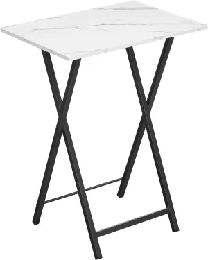 HOOBRO Folding TV Tray, Stable Snack Table for Small Space, Portable Sofa Side Table, Easy Assembly and Storage, Ideal for Snacks and Meals in Living Room, Marble and Black BW15BZ01
