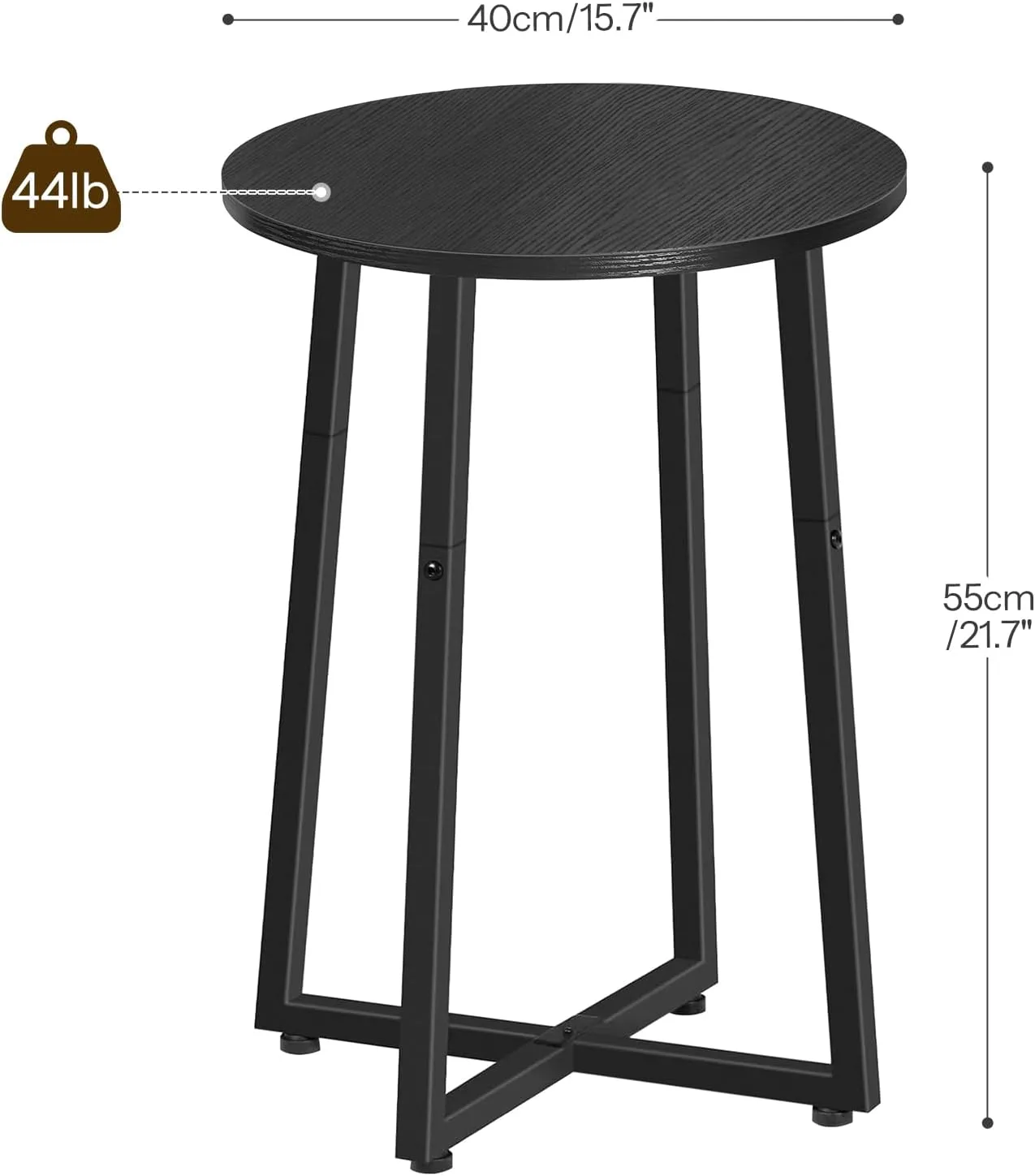 HOOBRO Side Table, Round Accent End Table with Sturdy X-Shaped Metal Frame, 15.7" Round Nightstand, for Living Room, Bedroom, Balcony, Office, Black BB95BZ01